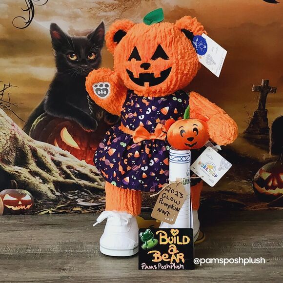 Build A Bear Pumpkin Glow Plush Jack O'Lantern Halloween 2023 Dress Clothes GIRL - Picture 11 of 16